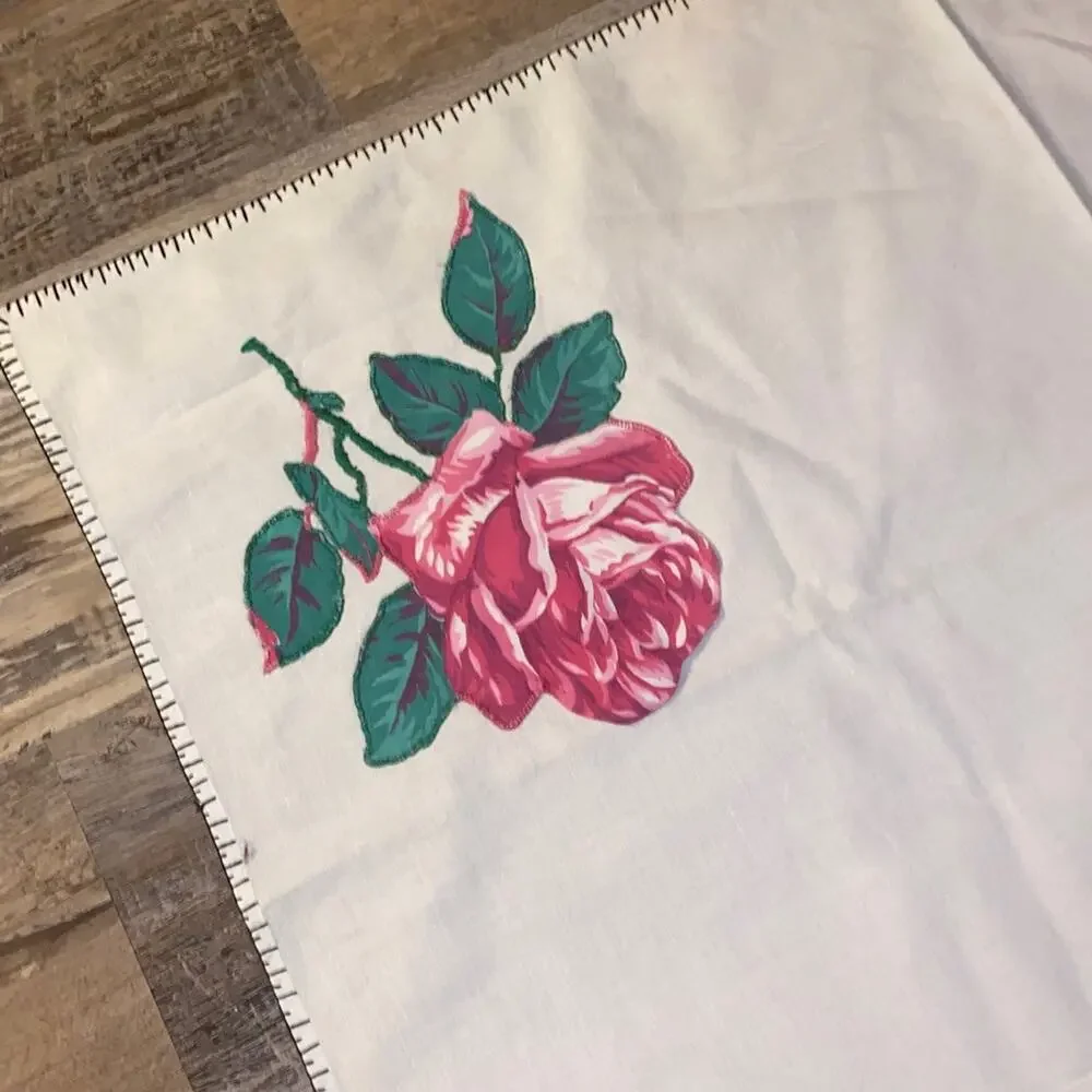 Vintage Square Table Linen with Rose Design Corner Pockets Kitschy Decor